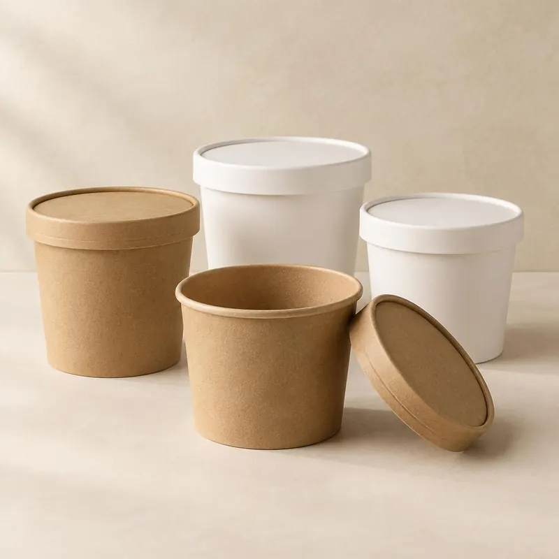 Containers + lids from the Kraftmill food packaging range